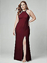 Alt View 1 Thumbnail - Cabernet High-Neck Halter Dress with Twist Criss Cross Back 