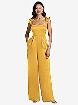 Alt View 1 Thumbnail - NYC Yellow Ruffled Sleeve Tie-Back Jumpsuit with Pockets