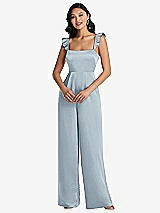 Front View Thumbnail - Mist Ruffled Sleeve Tie-Back Jumpsuit with Pockets