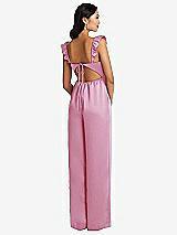 Rear View Thumbnail - Powder Pink Ruffled Sleeve Tie-Back Jumpsuit with Pockets