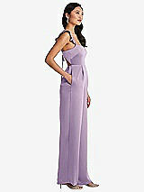 Side View Thumbnail - Pale Purple Ruffled Sleeve Tie-Back Jumpsuit with Pockets