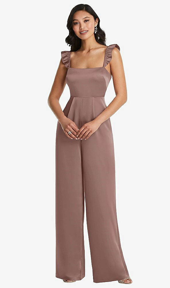 Front View - Sienna Ruffled Sleeve Tie-Back Jumpsuit with Pockets