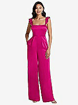 Alt View 1 Thumbnail - Think Pink Ruffled Sleeve Tie-Back Jumpsuit with Pockets