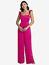 Front View Thumbnail - Think Pink Ruffled Sleeve Tie-Back Jumpsuit with Pockets