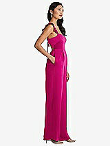 Side View Thumbnail - Think Pink Ruffled Sleeve Tie-Back Jumpsuit with Pockets