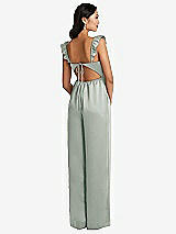 Rear View Thumbnail - Willow Green Ruffled Sleeve Tie-Back Jumpsuit with Pockets