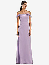 Alt View 1 Thumbnail - Pale Purple Draped Pleat Off-the-Shoulder Maxi Dress