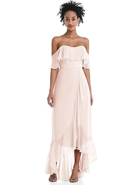 Off-the-Shoulder Ruffled High Low Maxi Dress