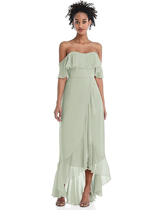 Off-the-Shoulder Ruffled High Low Maxi Dress