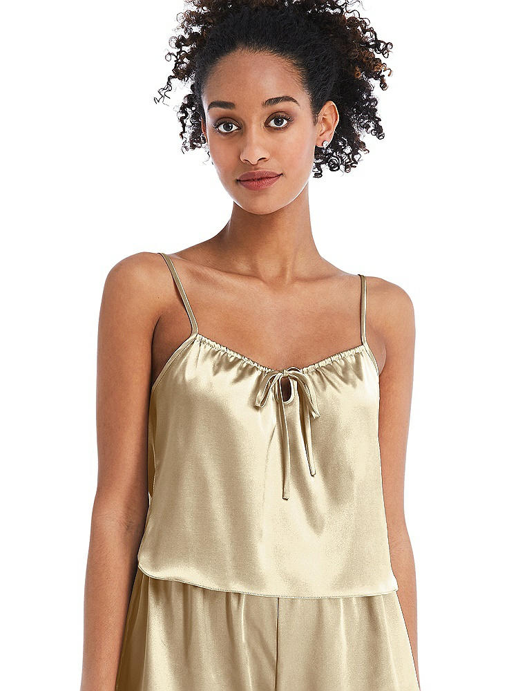 Front View - Banana Drawstring Neck Satin Cami with Bow Detail - Nyla