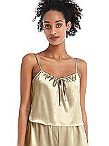 Front View Thumbnail - Banana Drawstring Neck Satin Cami with Bow Detail - Nyla