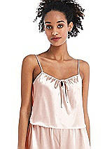 Front View Thumbnail - Blush Drawstring Neck Satin Cami with Bow Detail - Nyla