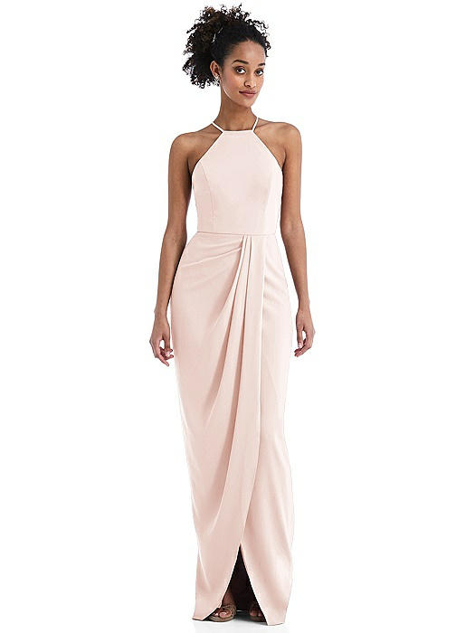 Halter Draped Tulip Skirt Maxi Dress