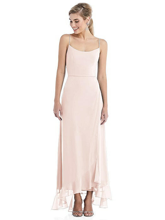 Scoop Neck Ruffle-Trimmed High Low Maxi Dress