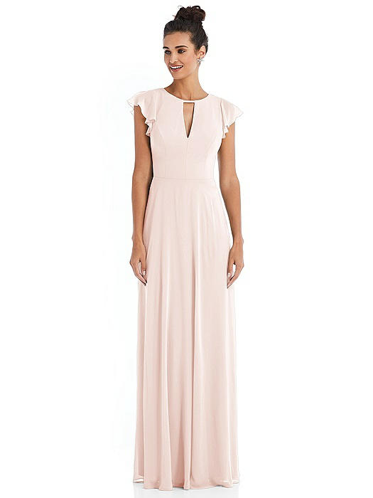 Flutter Sleeve V-Keyhole Chiffon Maxi Dress