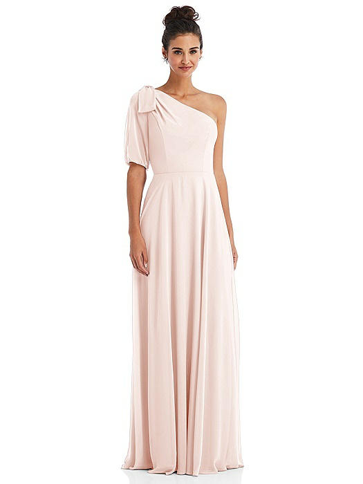 Bow One-Shoulder Flounce Sleeve Maxi Dress