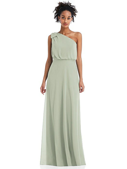 One-Shoulder Bow Blouson Bodice Maxi Dress