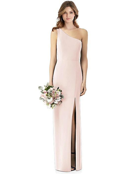 One-Shoulder Crepe Trumpet Gown with Front Slit