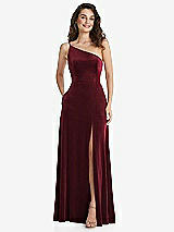 Alt View 1 Thumbnail - Cabernet One-Shoulder Spaghetti Strap Velvet Maxi Dress with Pockets