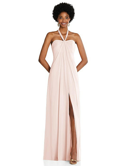 Draped Chiffon Grecian Column Gown with Convertible Straps