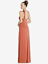 Rear View Thumbnail - Terracotta Copper Draped Twist Halter Low-Back Satin Empire Dress