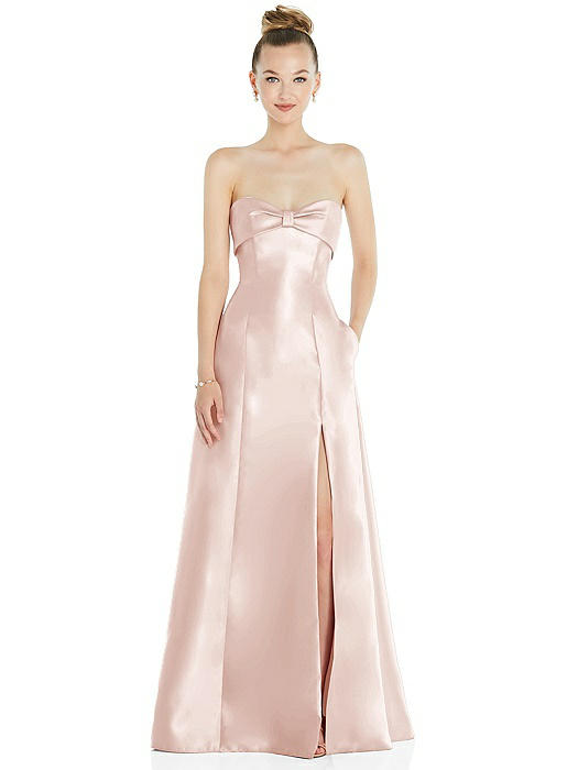 Bow Cuff Strapless Satin Ball Gown with Pockets