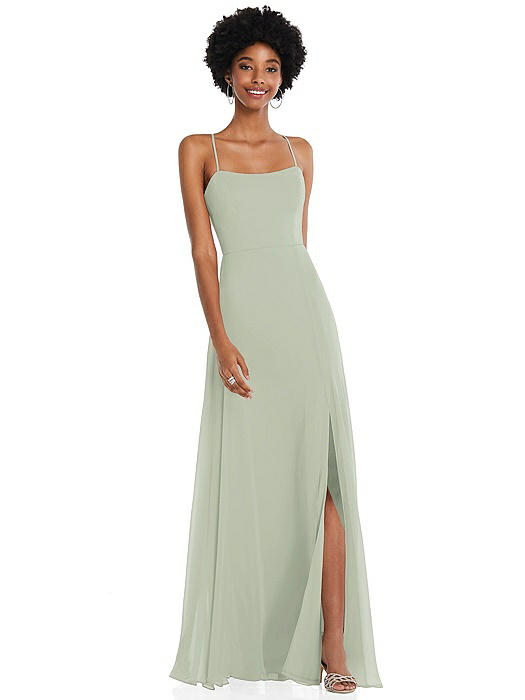 Scoop Neck Convertible Tie-Strap Maxi Dress with Front Slit