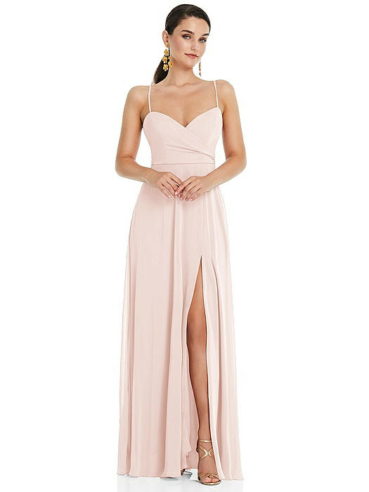 Adjustable Strap Wrap Bodice Maxi Dress with Front Slit 