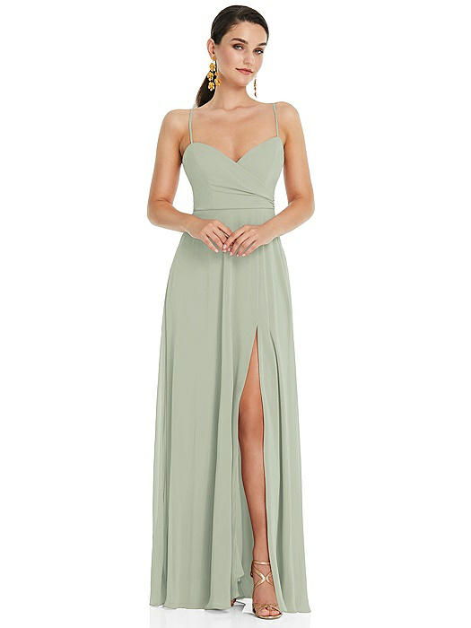 Adjustable Strap Wrap Bodice Maxi Dress with Front Slit 