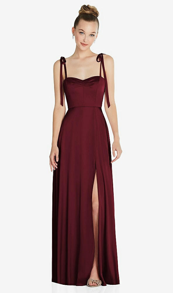 Front View - Cabernet Tie Shoulder A-Line Maxi Dress