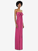 Alt View 5 Thumbnail - Tea Rose Draped Satin Grecian Column Gown with Convertible Straps