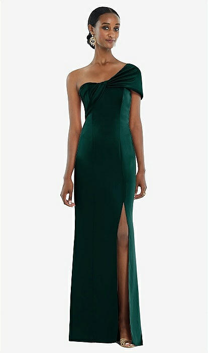Twist Cuff One shoulder Princess Line Trumpet Bridesmaid Dress In Evergreen The Dessy Group