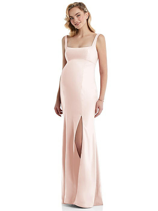 Wide Strap Square Neck Maternity Trumpet Gown