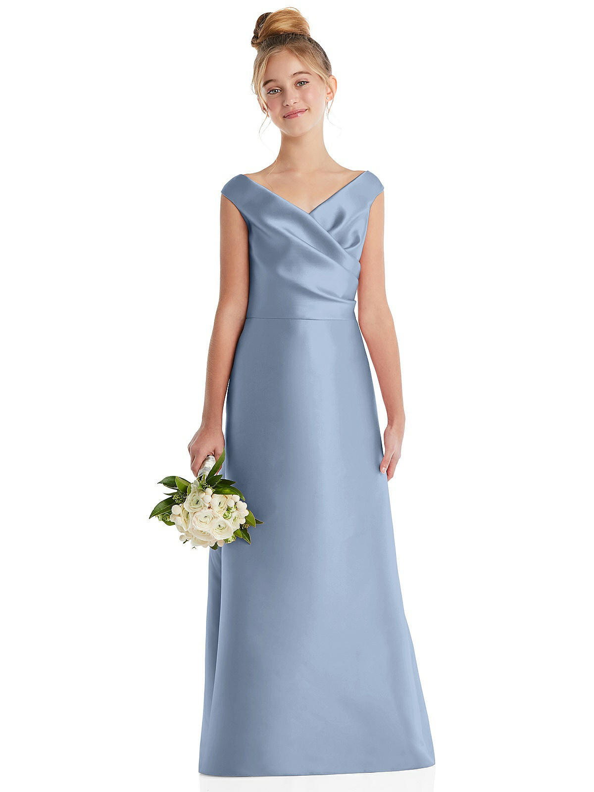 Satin Sleeveless Junior Bridesmaid Dress for Girls Teens O Neck First Communion