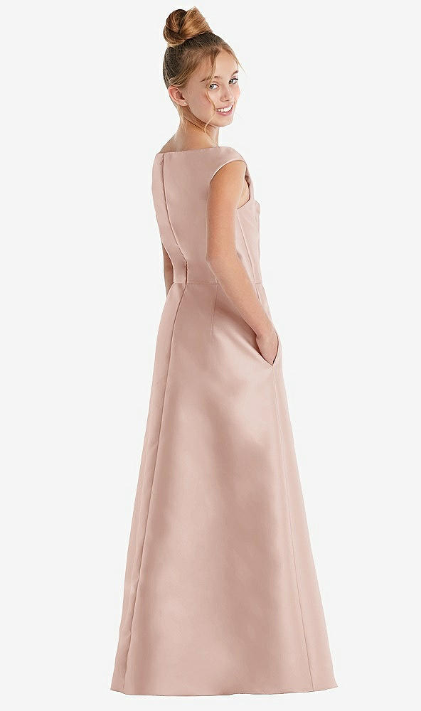 Back View - Toasted Sugar Off-the-Shoulder Draped Wrap Satin Junior Bridesmaid Dress