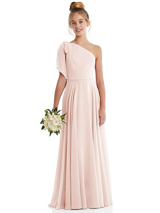 One-Shoulder Scarf Bow Chiffon Junior Bridesmaid Dress