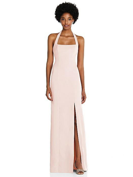 Tie Halter Open Back Trumpet Gown 