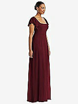 Side View Thumbnail - Cabernet Flutter Sleeve Scoop Open-Back Chiffon Maxi Dress