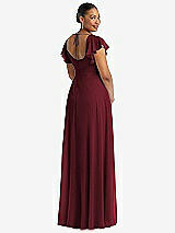 Rear View Thumbnail - Cabernet Flutter Sleeve Scoop Open-Back Chiffon Maxi Dress