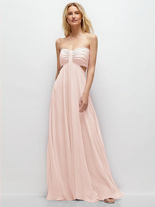 Strapless Empire Waist Cutout Maxi Dress with Covered Button Detail