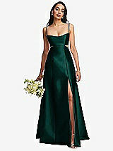 Alt View 1 Thumbnail - Evergreen Open Neckline Cutout Satin Twill A-Line Gown with Pockets