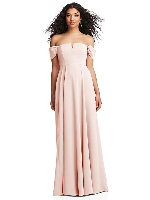 Off-the-Shoulder Pleated Cap Sleeve A-line Maxi Dress