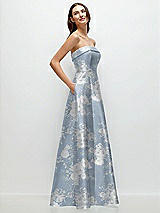 Alt View 3 Thumbnail - Porcelain Blue Seraphina Floral Strapless Bias Cuff Bodice Floral Satin Gown with Pockets