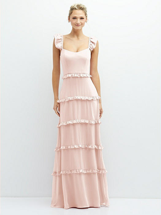 Tiered Chiffon Maxi A-line Dress with Convertible Ruffle Straps