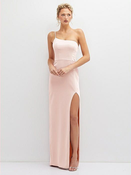 Sleek One-Shoulder Crepe Column Dress with Cut-Away Slit