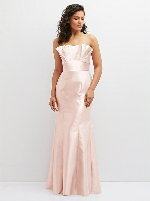 Strapless Satin Fit and Flare Dress with Crumb-Catcher Bodice