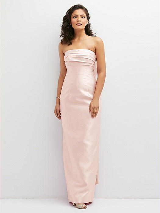 Strapless Draped Bodice Column Dress with Oversized Bow