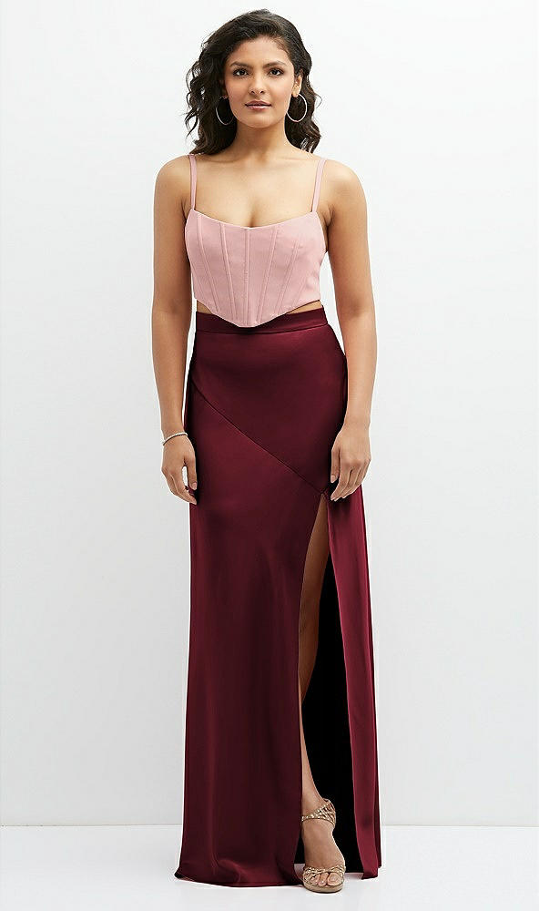 Front View - Cabernet Satin Mix-and-Match High Waist Seamed Bias Skirt