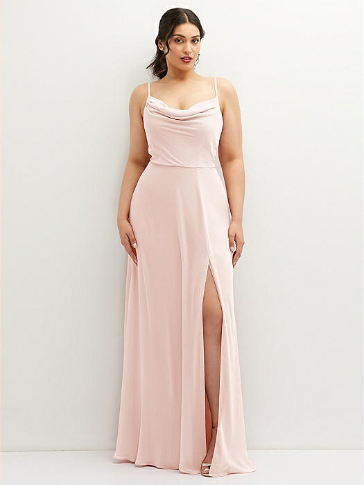 Soft Cowl-Neck A-Line Maxi Dress with Adjustable Straps