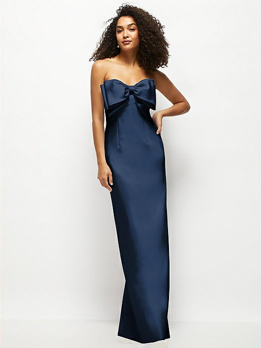 Strapless Satin Column Maxi Dress with Oversized Handcrafted Bow